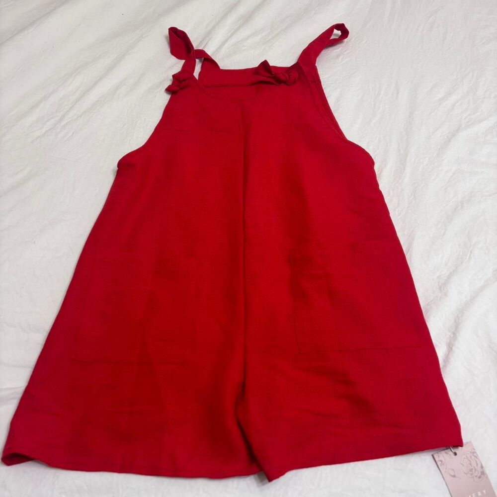 EMORY ROSE Women's Red Pockets Straps Summer Fall Small Jumpsuit Tank Romper
